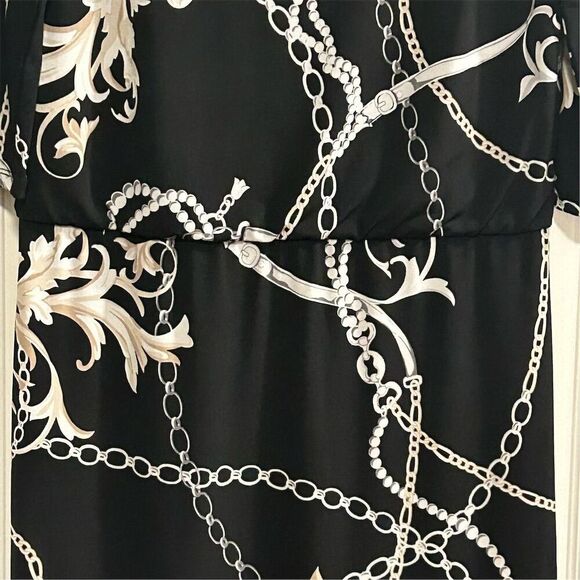White House Black Market Women's Blouson Dress S Chain Link Print Black - Picture 5 of 16